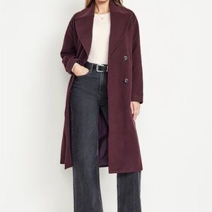 Burgundy Twill Oversized Double-Breasted Coat